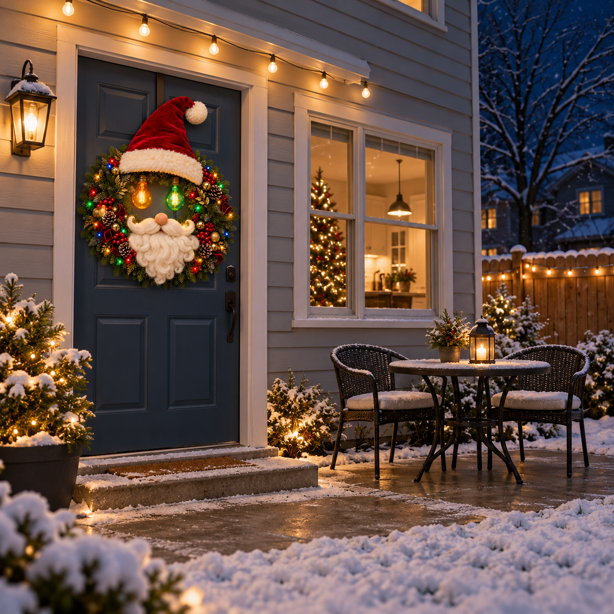 Jolly Glow™ Lighted Santa Christmas Wreath