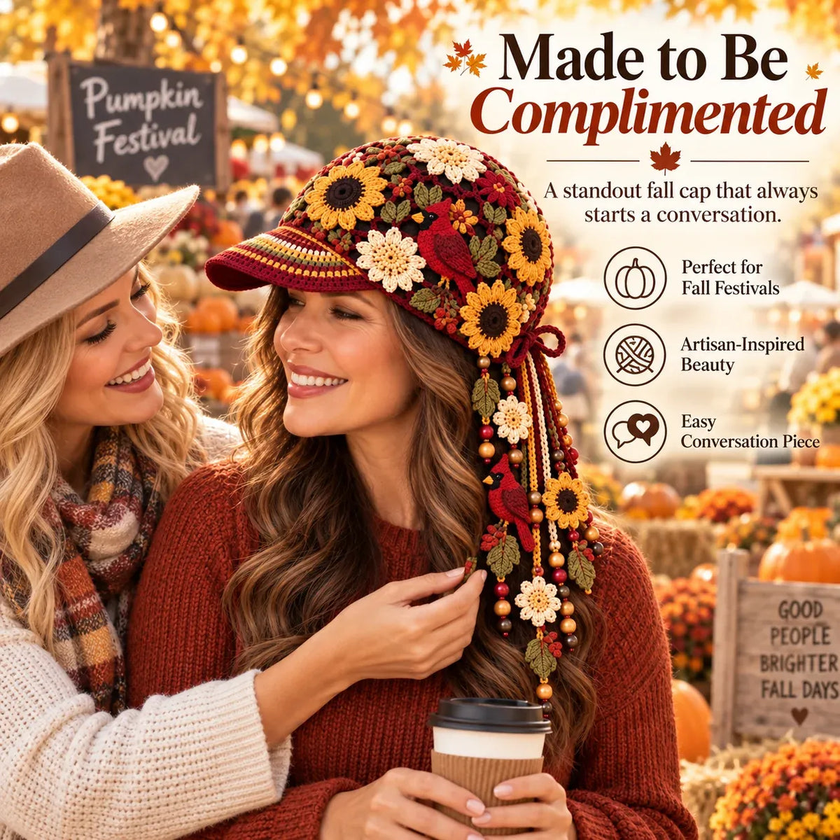 🔥Last Day 49% OFF 🍂 Women’s Handcrafted Crochet Autumn Bloom Cap | 6 Designs