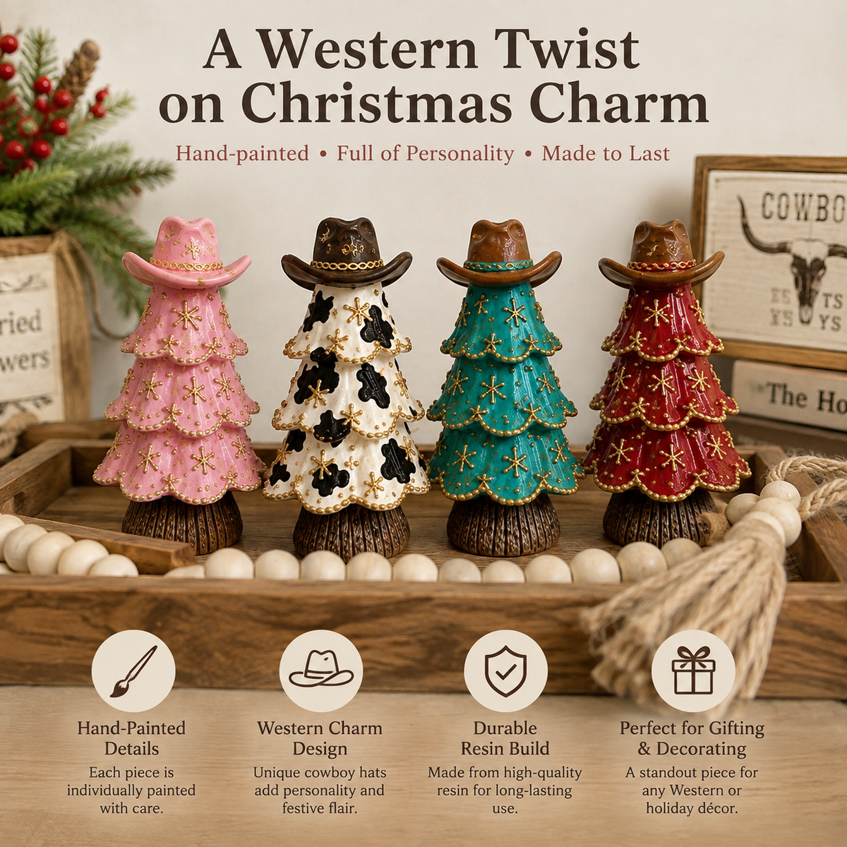 Figuritas de vaqueros de estilo navideño para el árbol