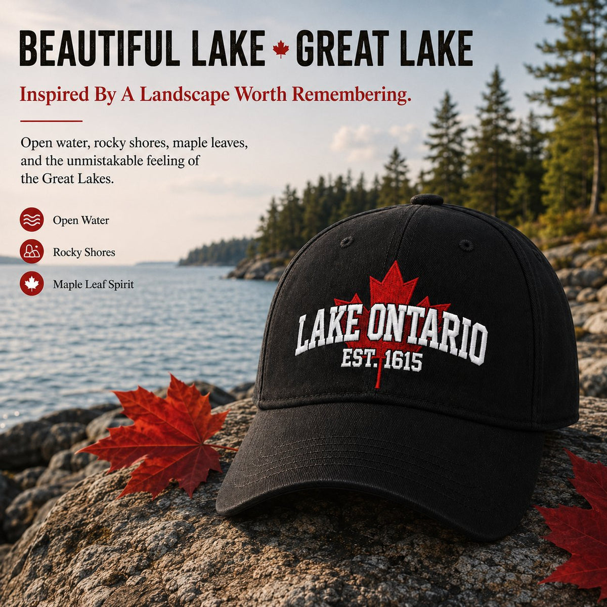🍁Lake Ontario Forever – Heritage Embroidered Cap(❤Ultra-Breathable & Lightweight Comfort & Unisex Fit)