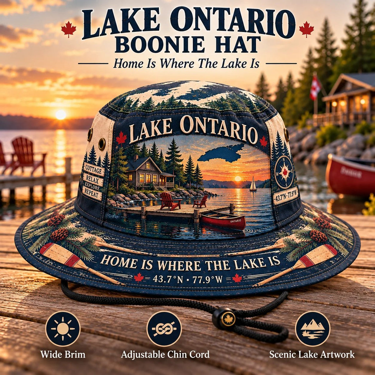 🔥🍁Lake Ontario Boonie Hat – Made for Lakeside Days (🧢100% Cotton)
