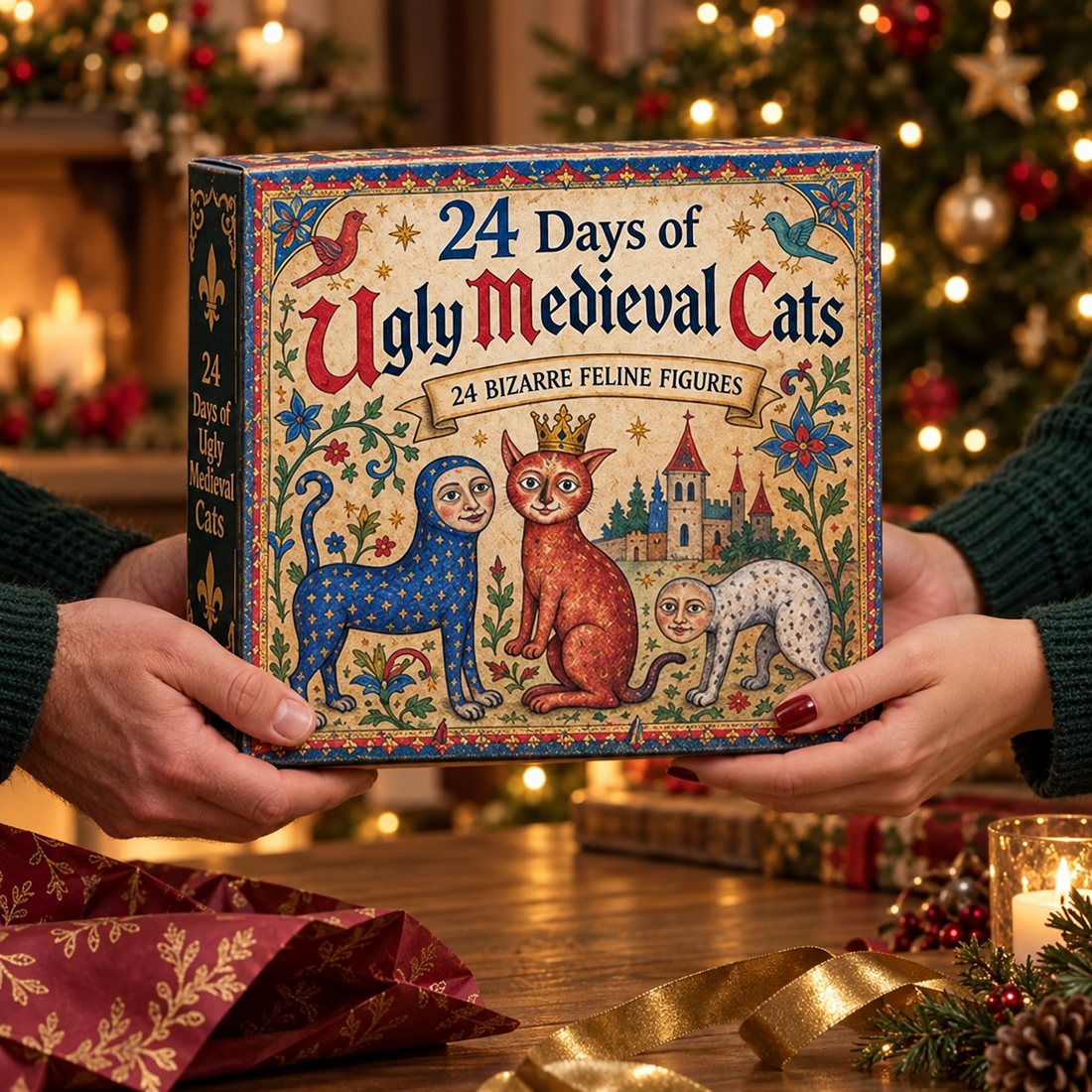 Medieval cat characters displayed after the Christmas countdown