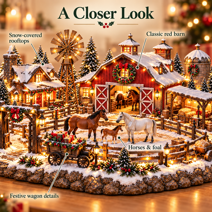 🐴🎄 Christmas Horse Stable Village – Lighted Equestrian Holiday Scene