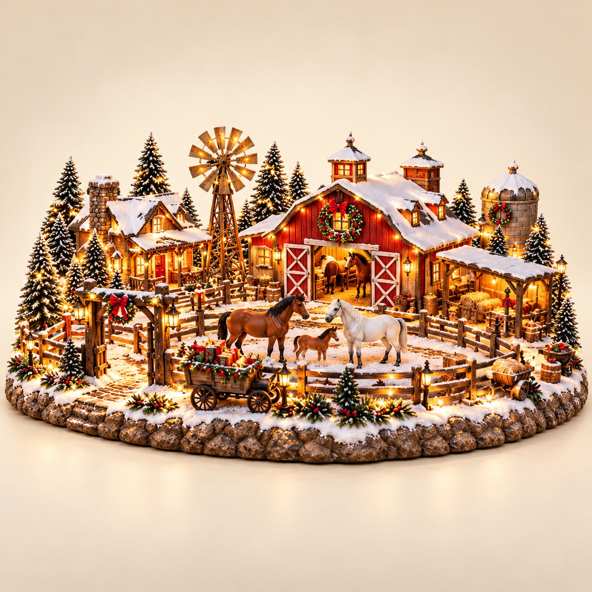 🐴🎄 Christmas Horse Stable Village – Lighted Equestrian Holiday Scene
