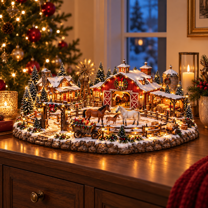 🐴🎄 Christmas Horse Stable Village – Lighted Equestrian Holiday Scene