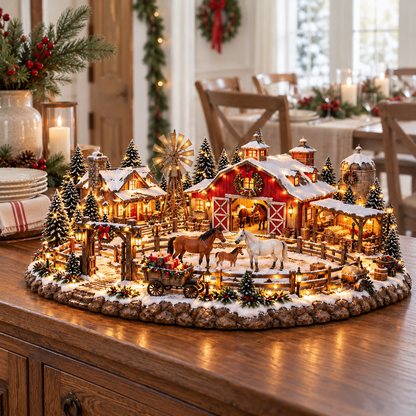 🐴🎄 Christmas Horse Stable Village – Lighted Equestrian Holiday Scene