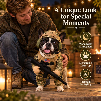Military Camo Soldier Dog Costume – Complete 5-Piece Tactical Set