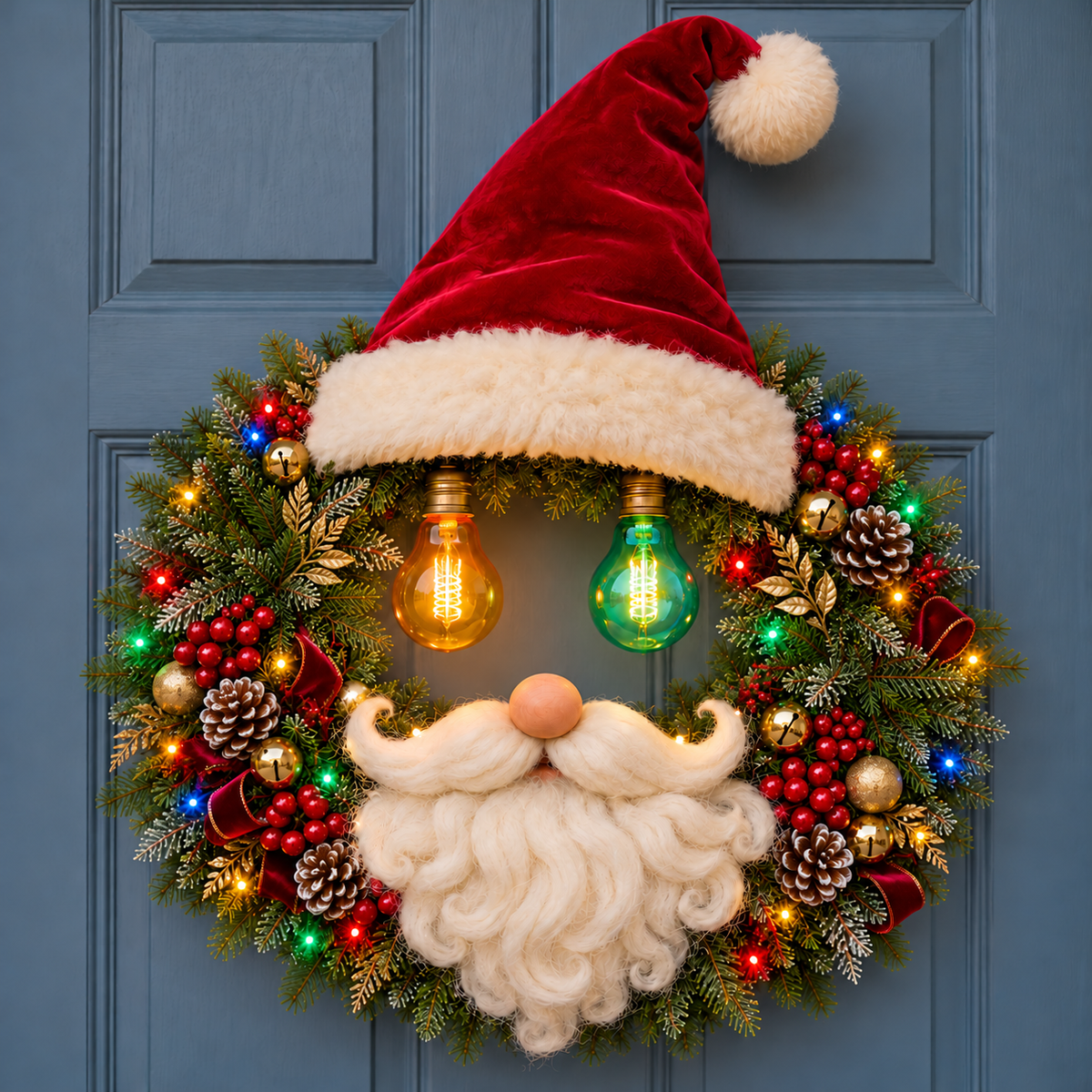 Jolly Glow™ Lighted Santa Christmas Wreath