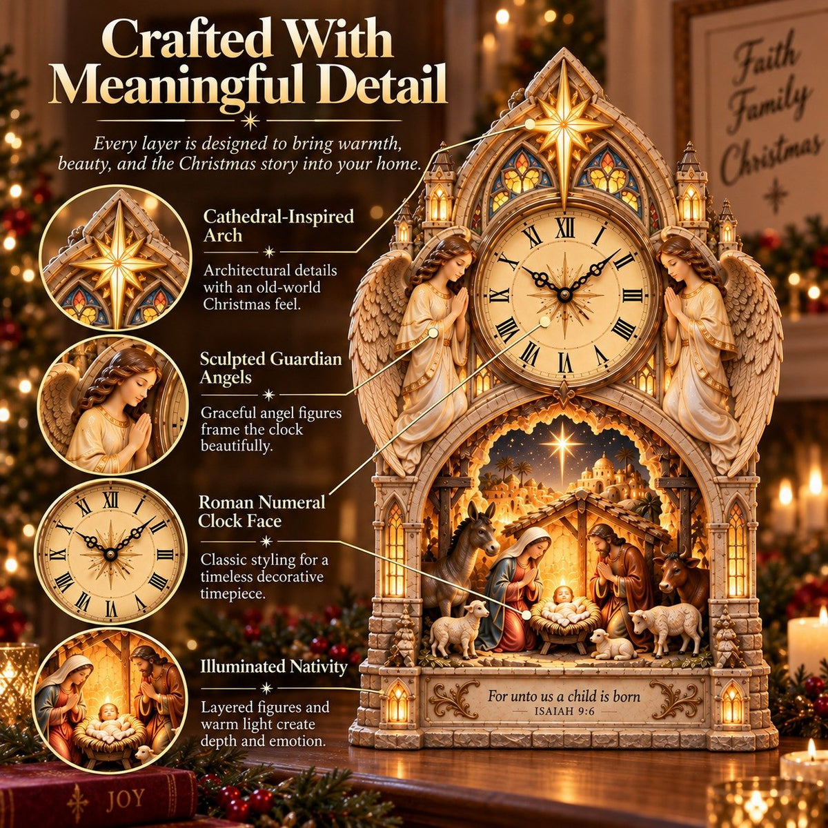 🔥🪽Bethlehem Nativity Cathedral Clock – A Glowing Tribute to the Christmas Story