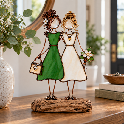Side by Side Sisters Stained Glass-Inspired Friendship Figurine