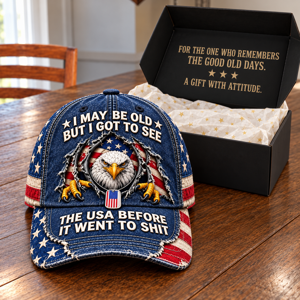 🦅 'I May Be Old But I Got To See The USA Before It Went To Shit' Vintage Eagle Washed Baseball Cap 🇺🇸