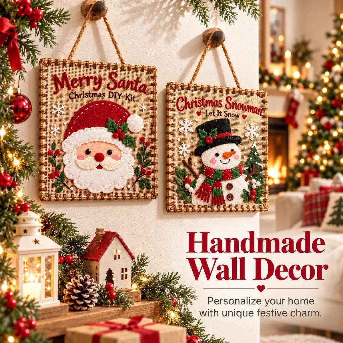 Finished Santa and snowman handmade Christmas wall decorations