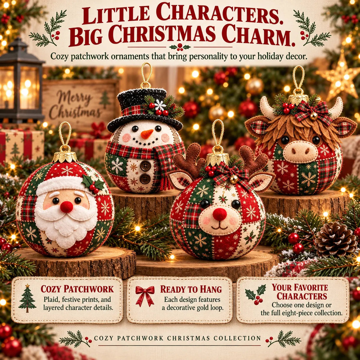 🧘Relaxing & Beginner-Friendly- 🎄Cozy Patchwork Christmas Ornament Collection✨Relaxing DIY Craft to Create Stunning Christmas Artwork