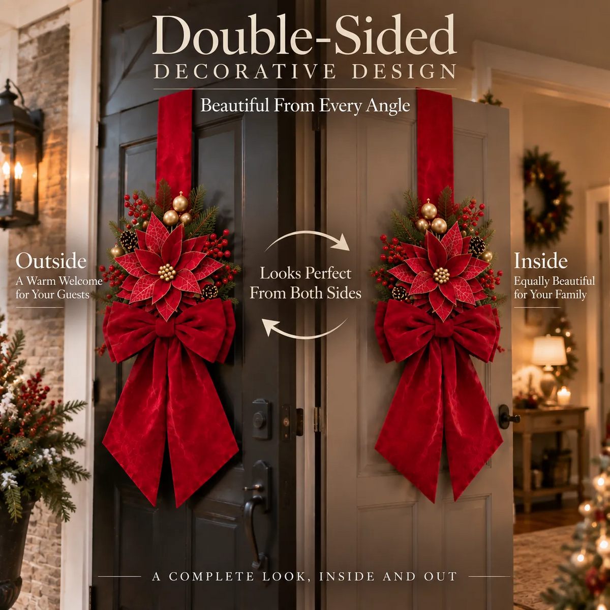 Vintage Velvet Double-Sided Christmas Door Bow Swag