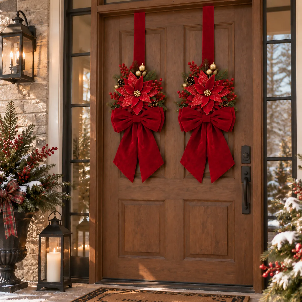 Vintage Velvet Double-Sided Christmas Door Bow Swag