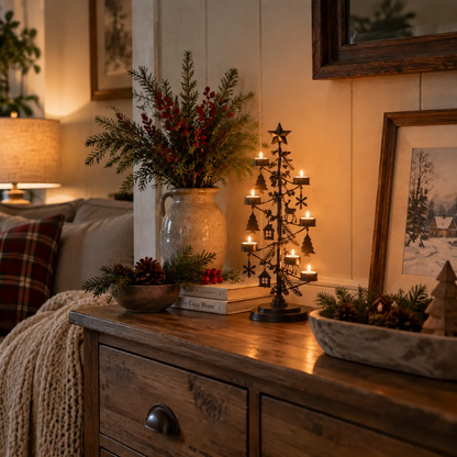 Vintage Woodland Christmas Tree Candle Holder Stand