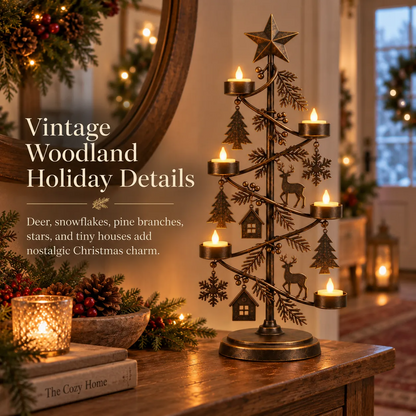 Vintage Woodland Christmas Tree Candle Holder Stand