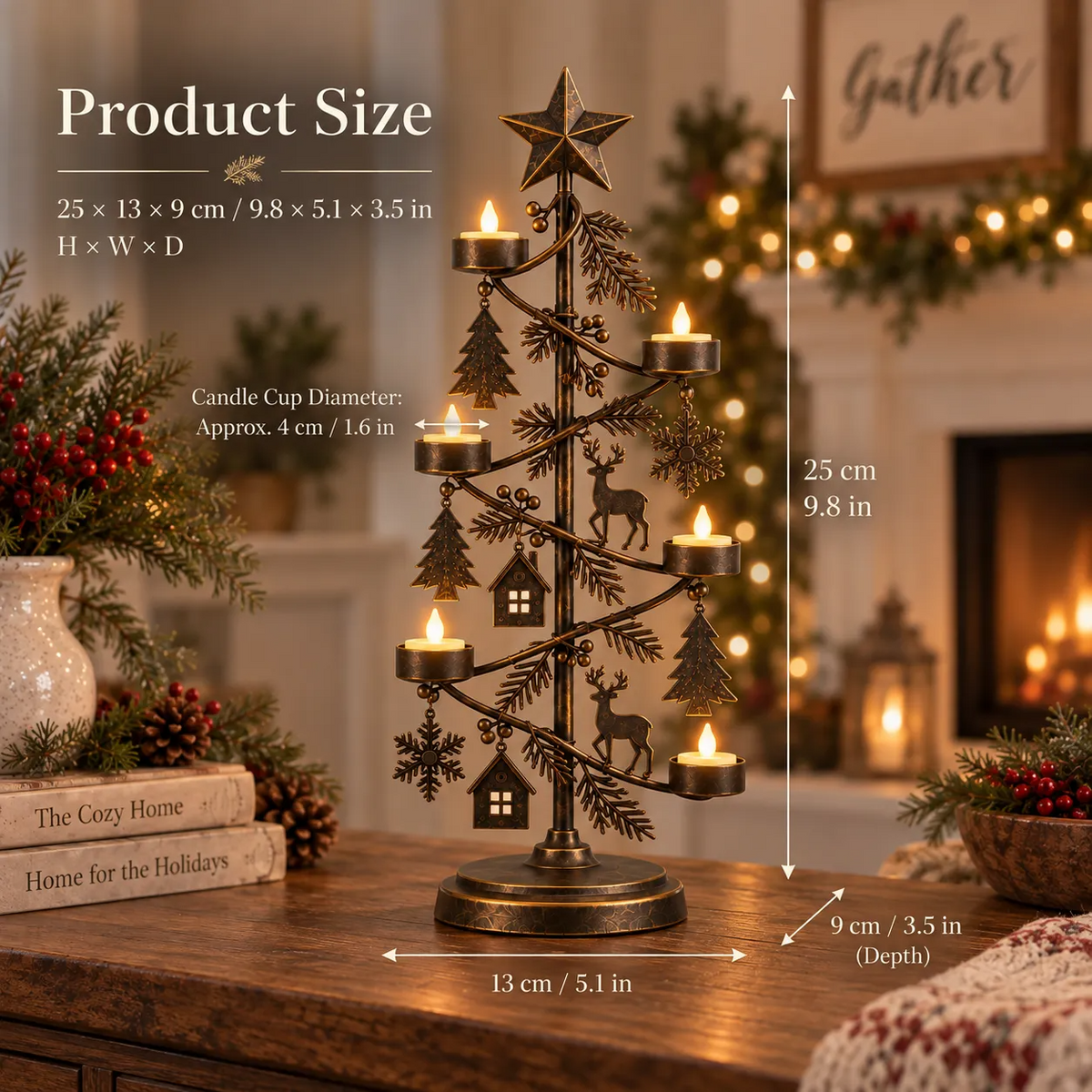 Vintage Woodland Christmas Tree Candle Holder Stand