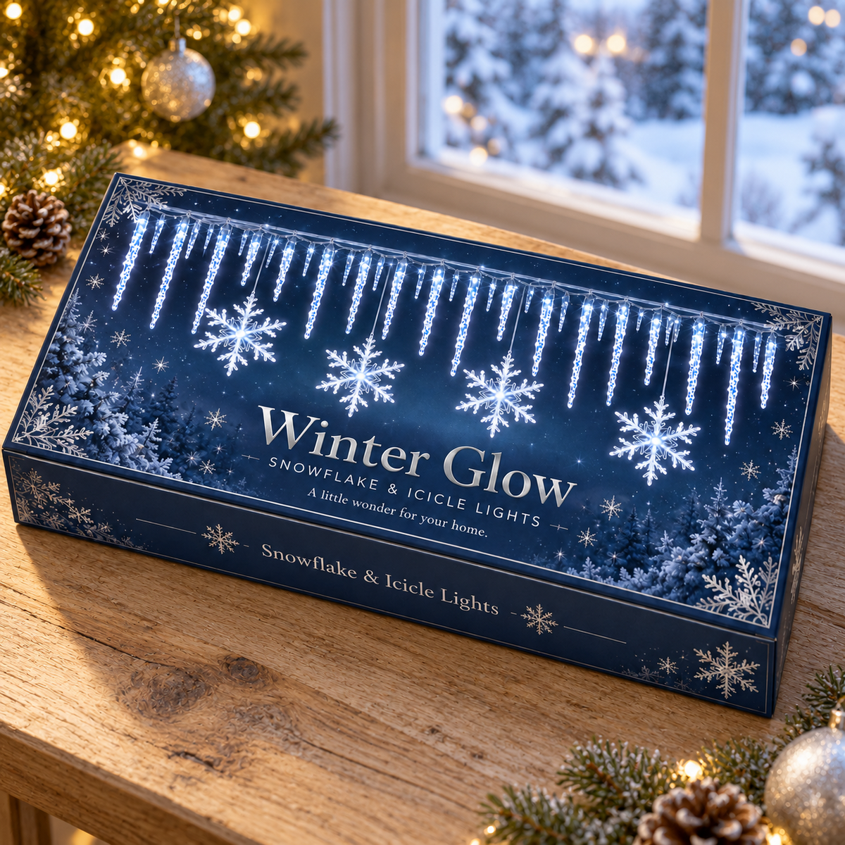 Winter Glow snowflake and icicle light packaging