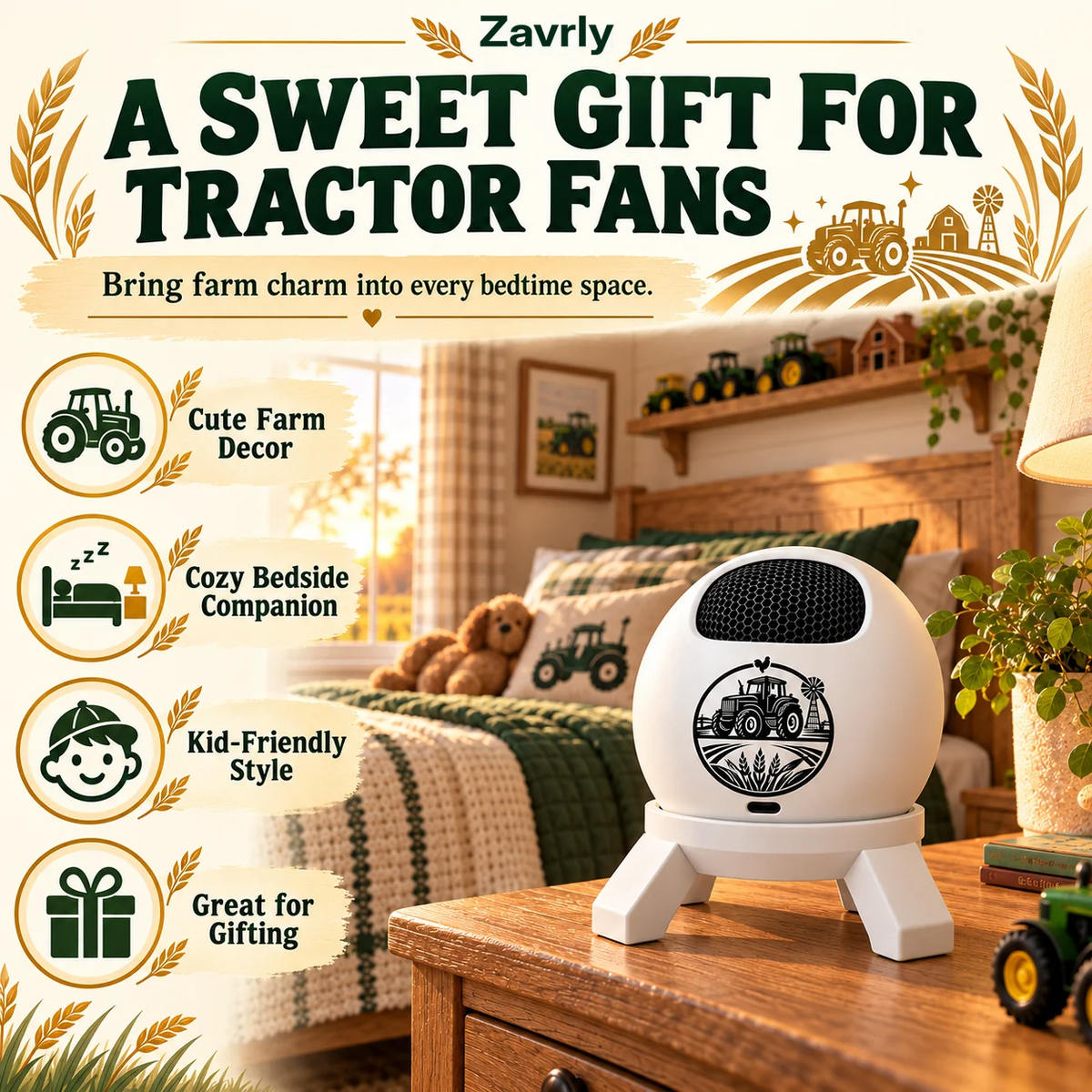 Tractor Dream Projector presented as a gift in a farm-themed bedroom